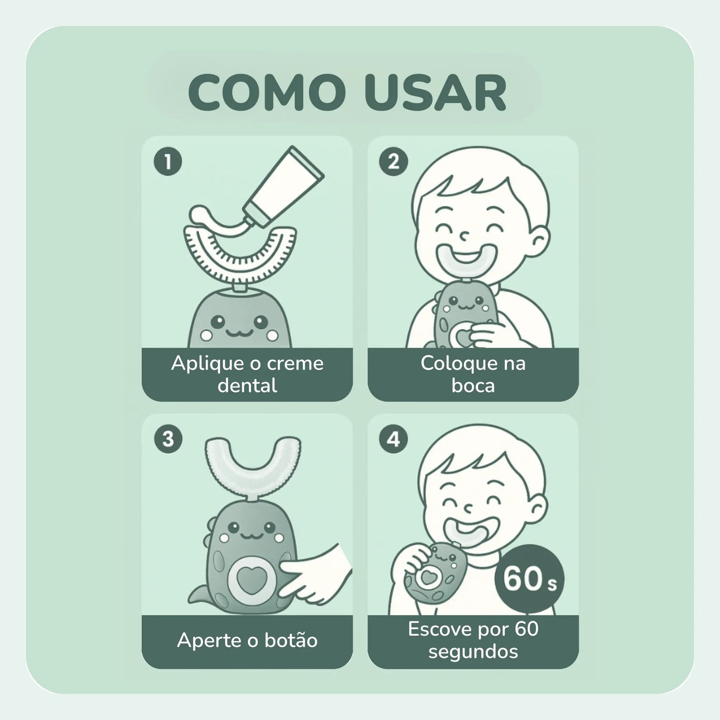 Escova infantil elétrica UTootch 360°  com formato em U – escova de dente elétrica infantil recarregável