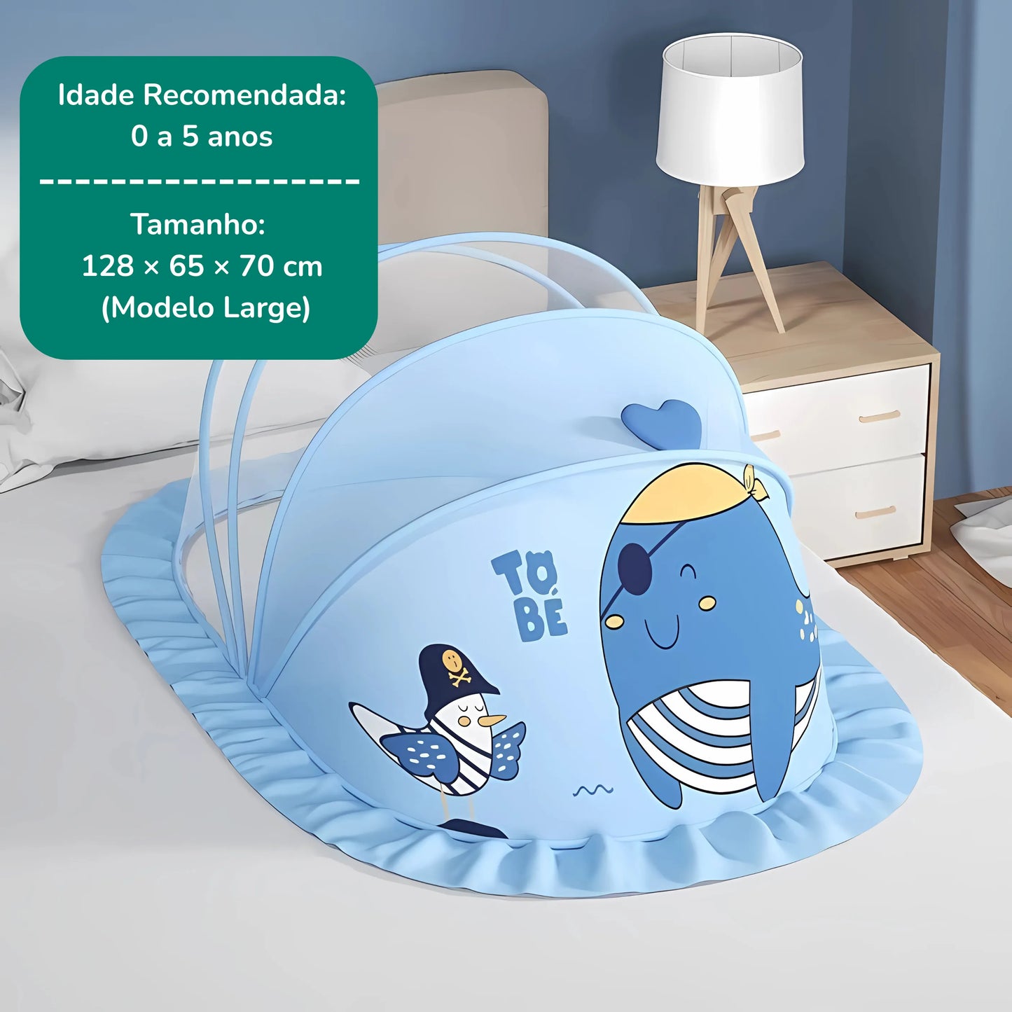 Mosquiteiro portátil para bebê com design de baleia azul, ideal de 0 a 5 anos