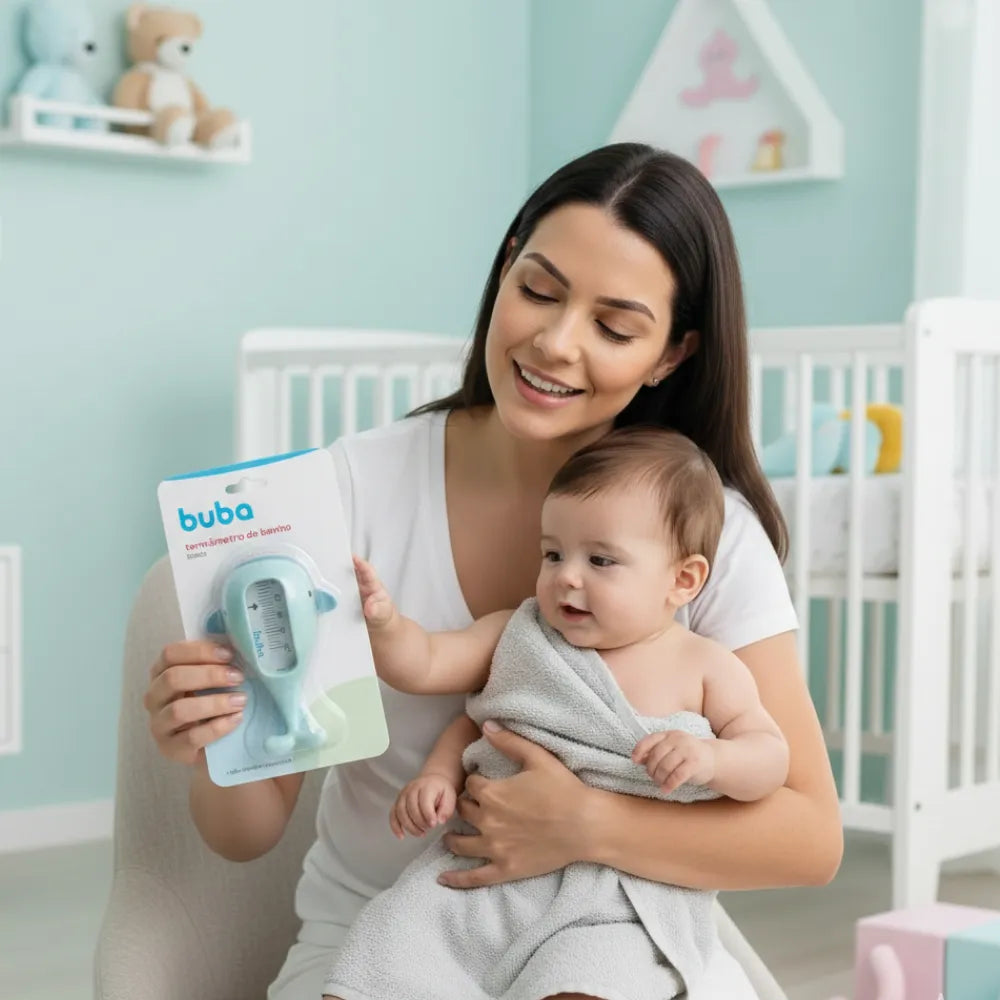 termômetro de banho para bebê auxiliando no controle da temperatura da água