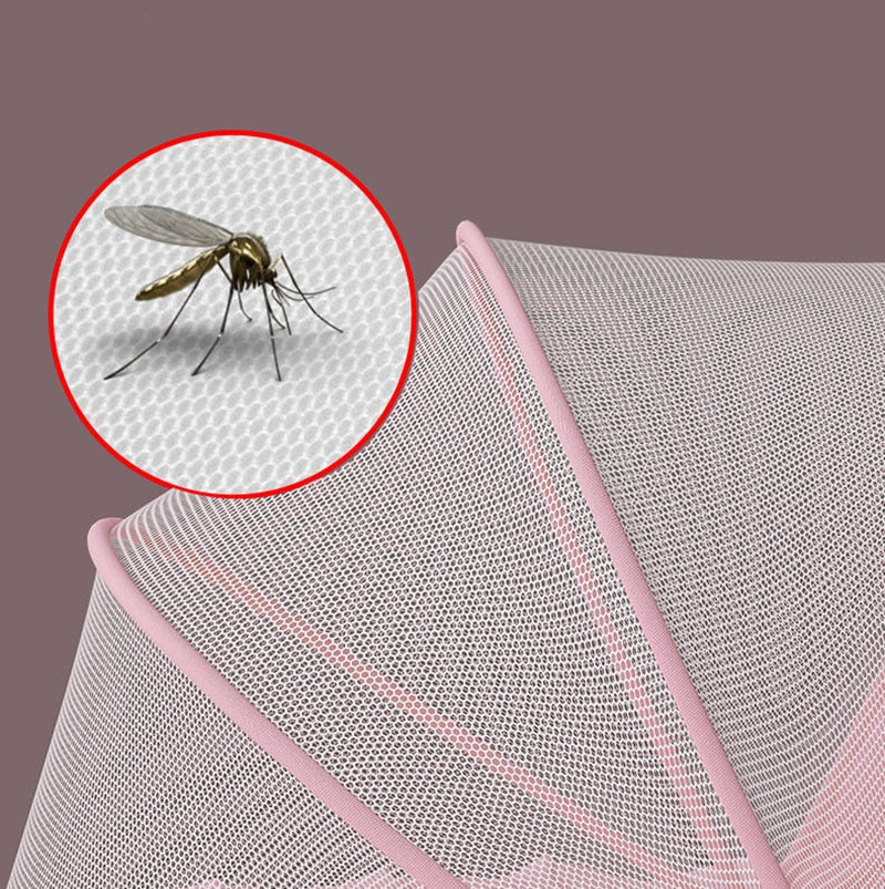 Mosquiteiro rosa para berço, estrutura dobrável e proteção em tela para bebês de até 5 anos