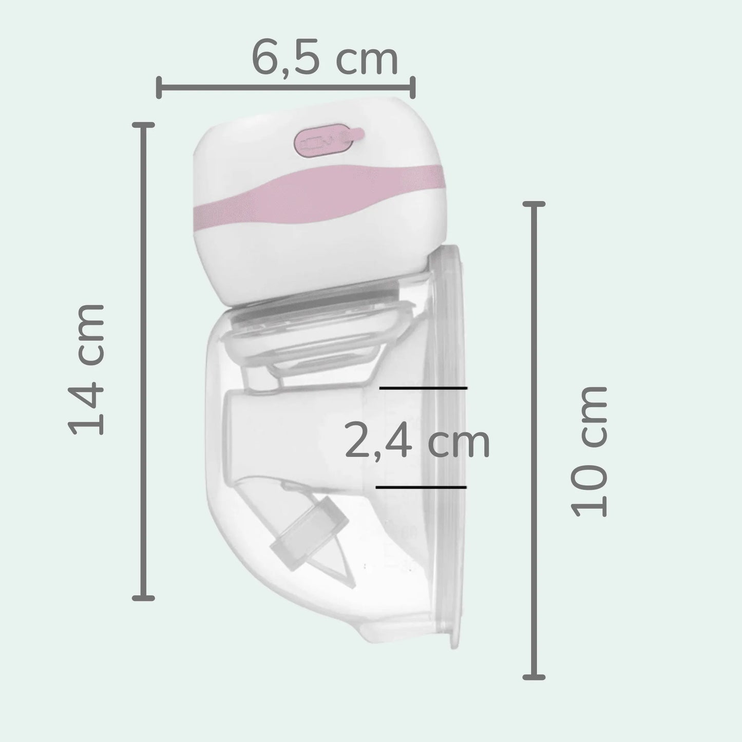 Dimensões da bomba tira leite elétrica Babuu Confort com medidas do corpo e do reservatório – Mamatela