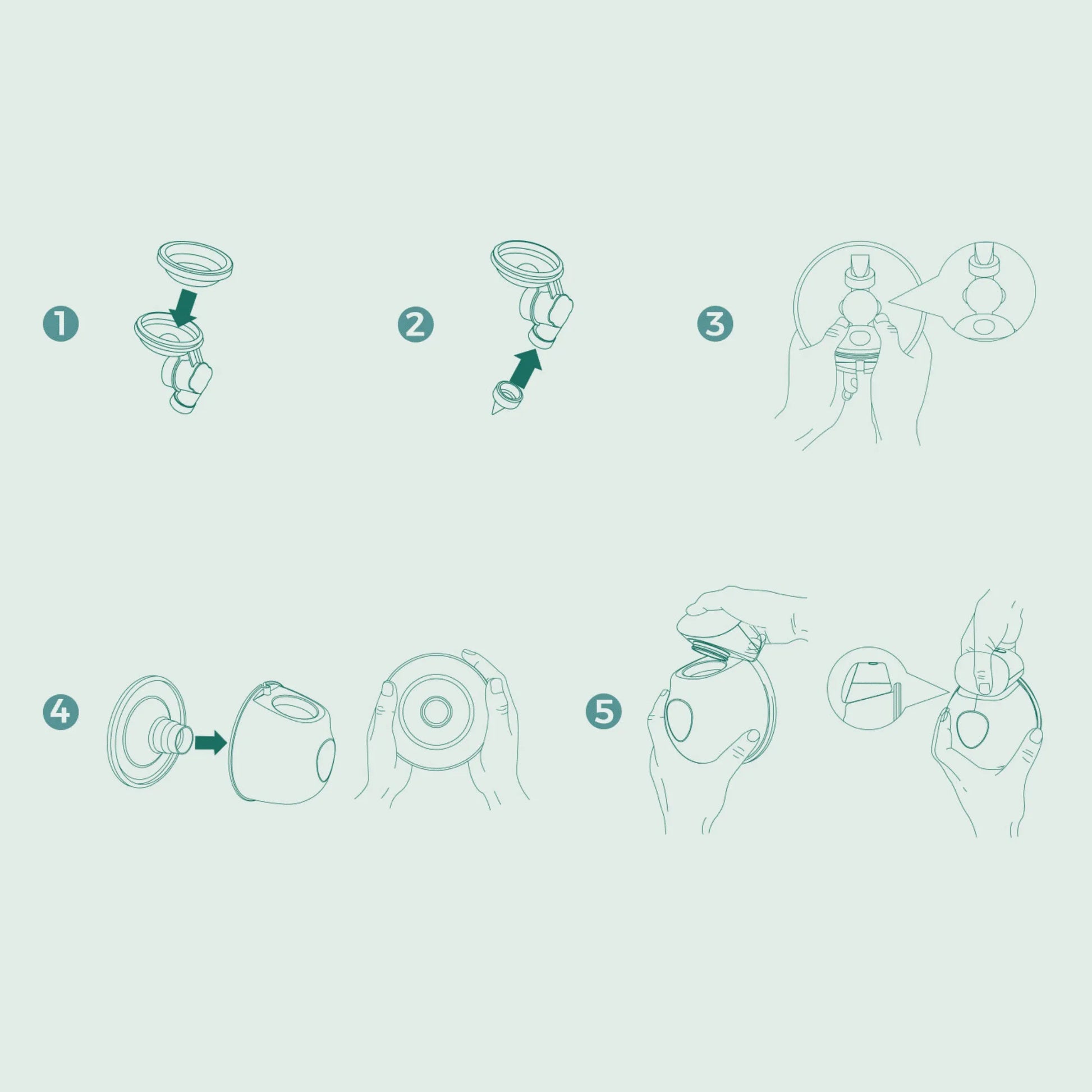 Guia ilustrado de montagem da bomba tira leite elétrica Babuu Confort passo a passo – Mamatela