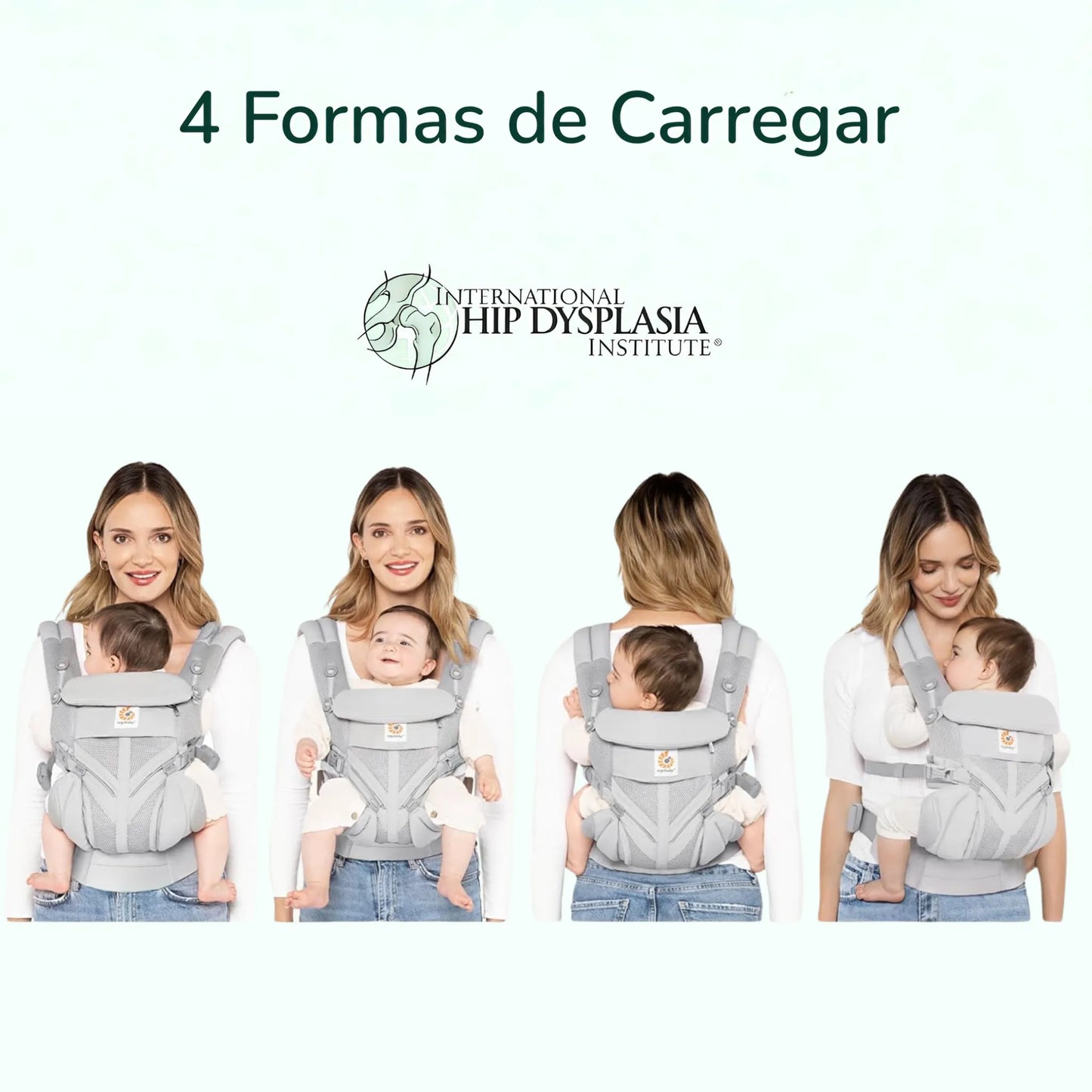 Canguru ergonômico Ergobaby promovendo postura correta com 4 posições e conforto para o bebê