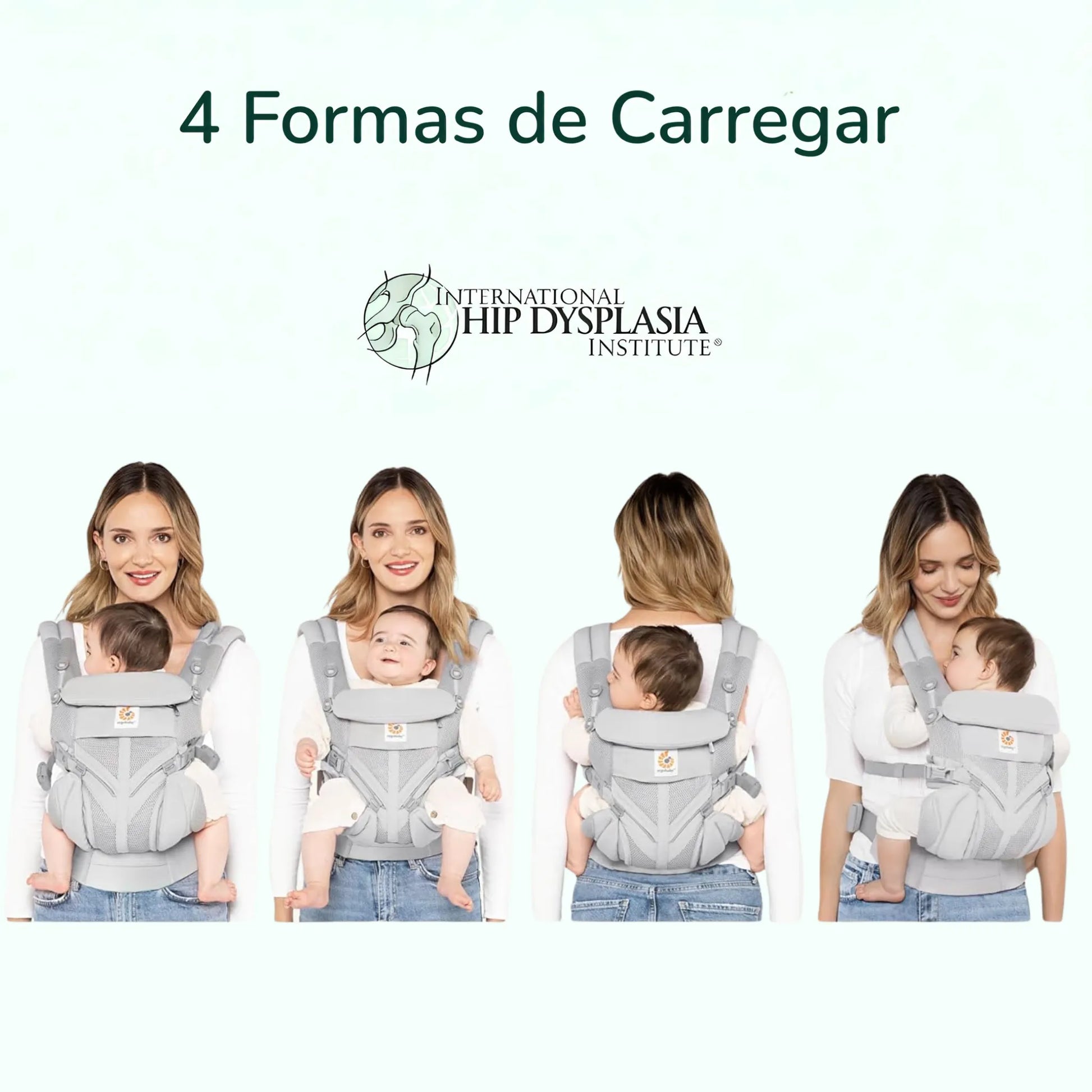 Canguru ergonômico Ergobaby promovendo postura correta com 4 posições e conforto para o bebê