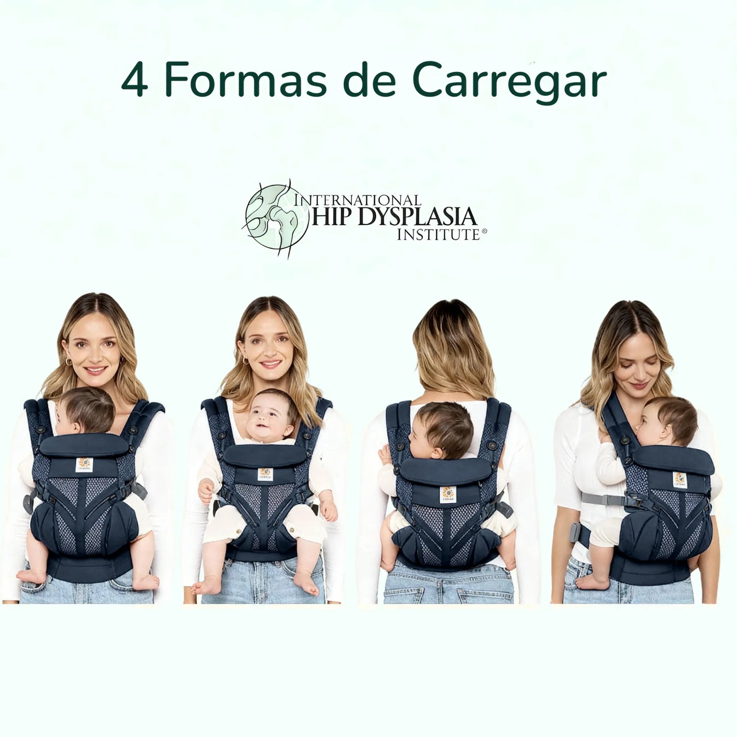 Canguru ergonômico Ergobaby promovendo postura correta com 4 posições e conforto para o bebê