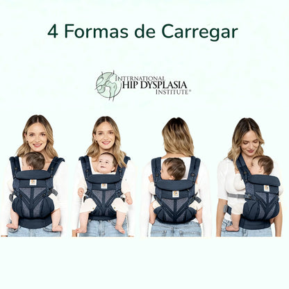 Canguru ergonômico Ergobaby promovendo postura correta com 4 posições e conforto para o bebê