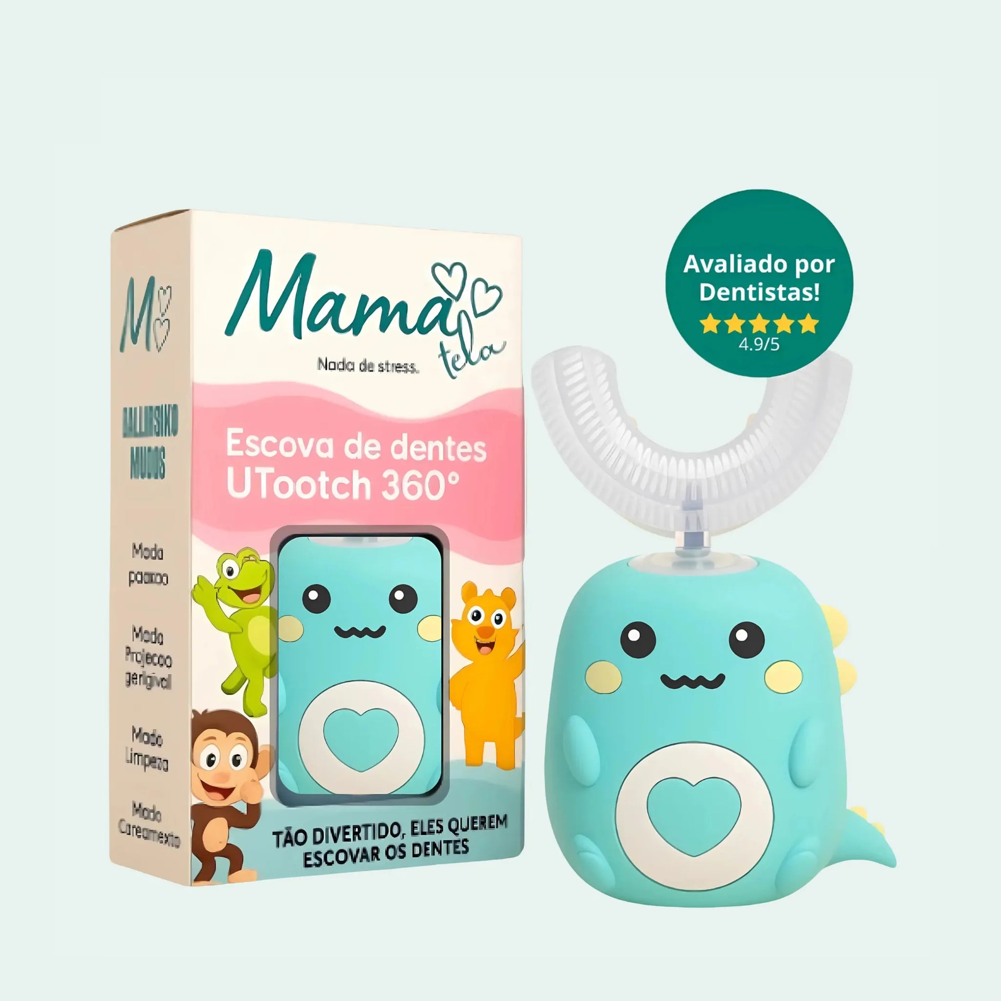 Escova infantil elétrica UTootch 360° verde com formato em U – escova de dente elétrica infantil recarregável
