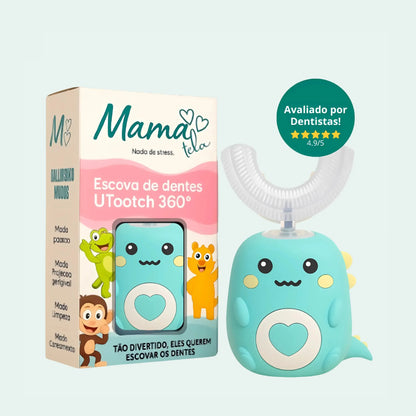 Escova infantil elétrica UTootch 360° verde com formato em U – escova de dente elétrica infantil recarregável