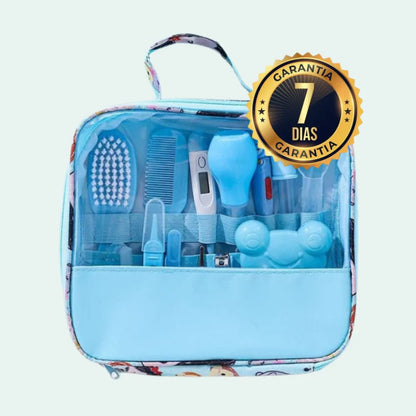 kit higiene bebê azul com selo de garantia, ideal para cuidados completos do bebê