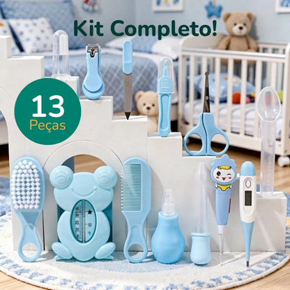 kit higiene para bebê completo com 13 peças, indicado para recém nascido e cuidados diários
