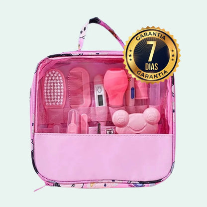 kit higiene bebê com estojo organizador e selo de garantia, ideal para cuidados diários do bebê