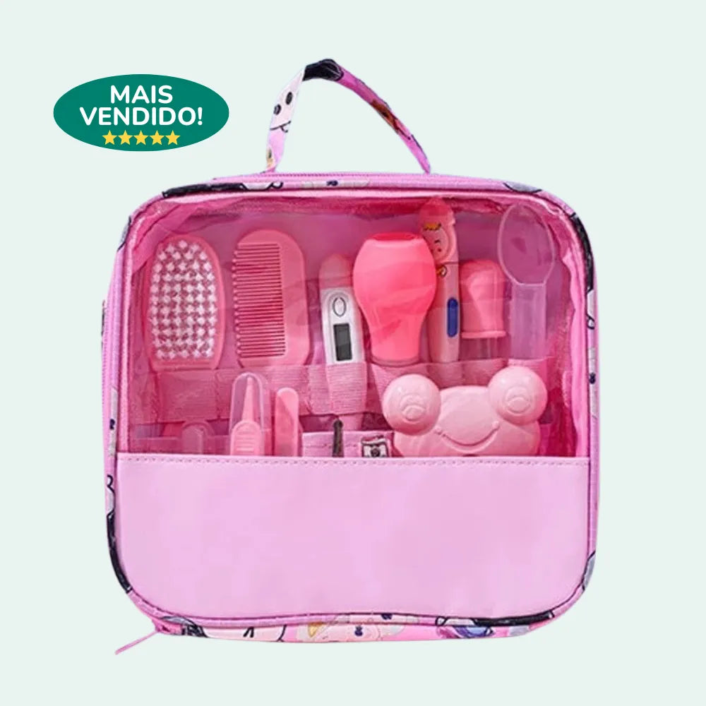 kit higiene bebê mais vendido, com estojo organizador e itens essenciais para cuidados do bebê
