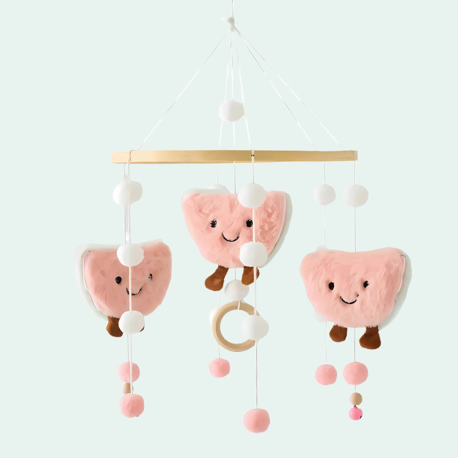 Mobile de Pelúcias e pompons para Berços - MAMATELA