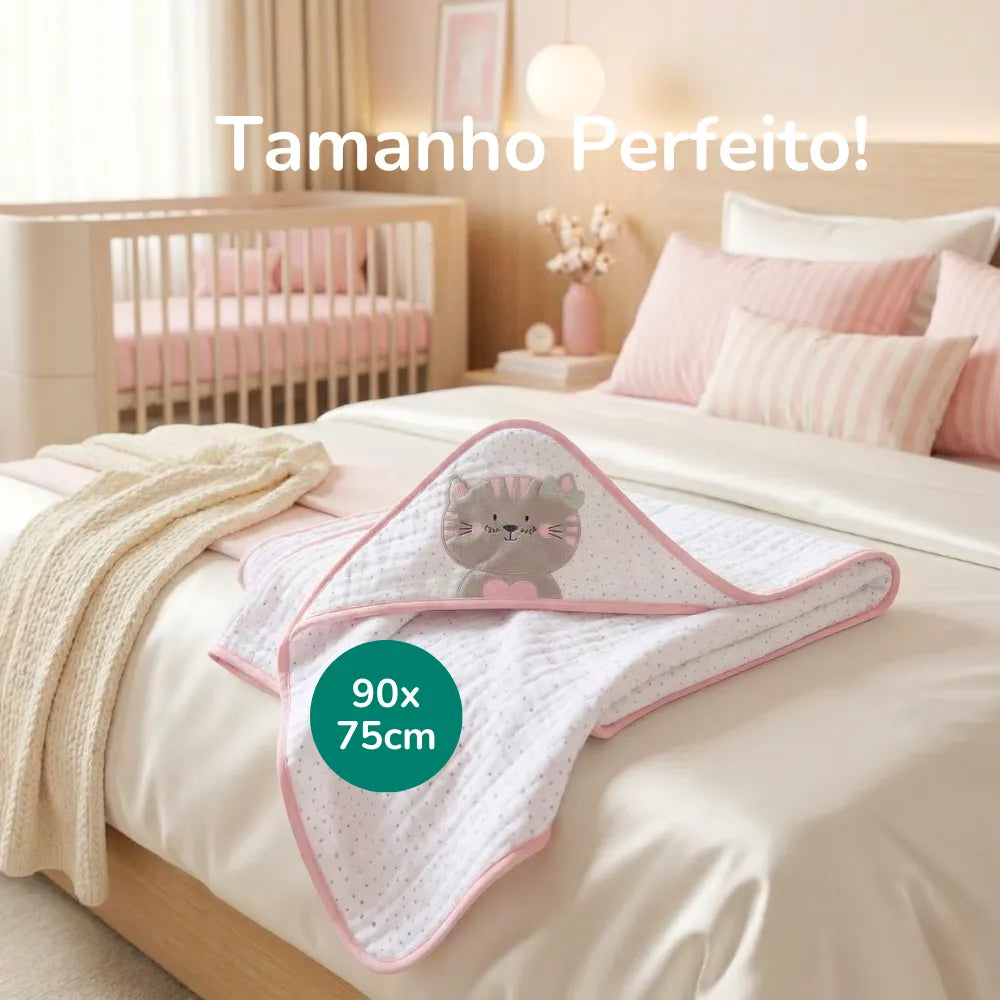 Toalha de Banho Bebe com Capuz - Gatinha Mimi