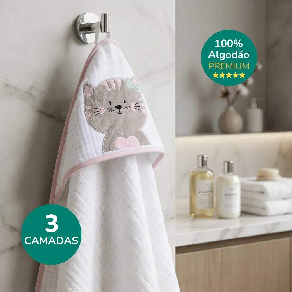 Toalha de Banho Bebe com Capuz - Gatinha Mimi