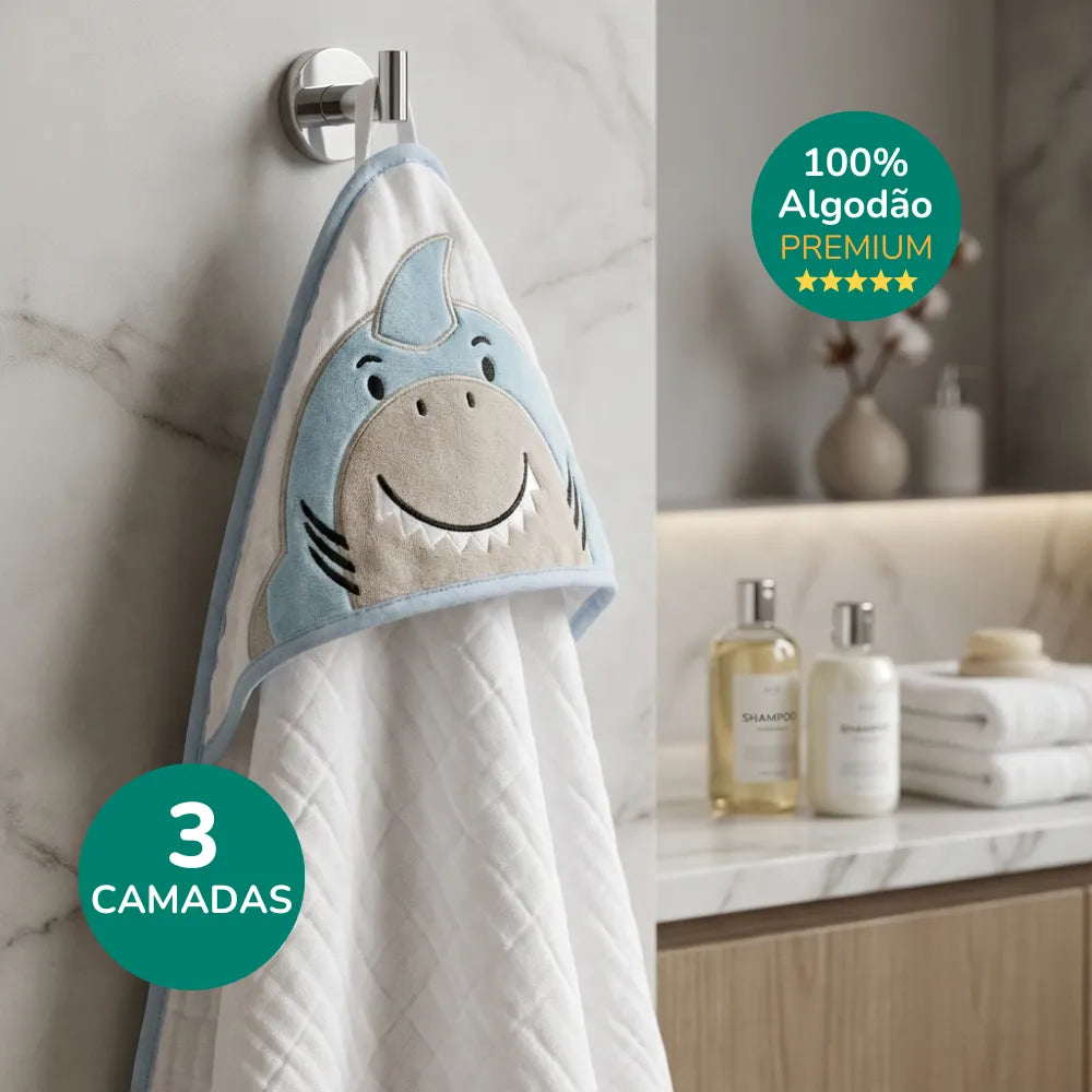 Toalha de banho infantil de alta qualidade, 100% algodão premium com 3 camadas de absorção.